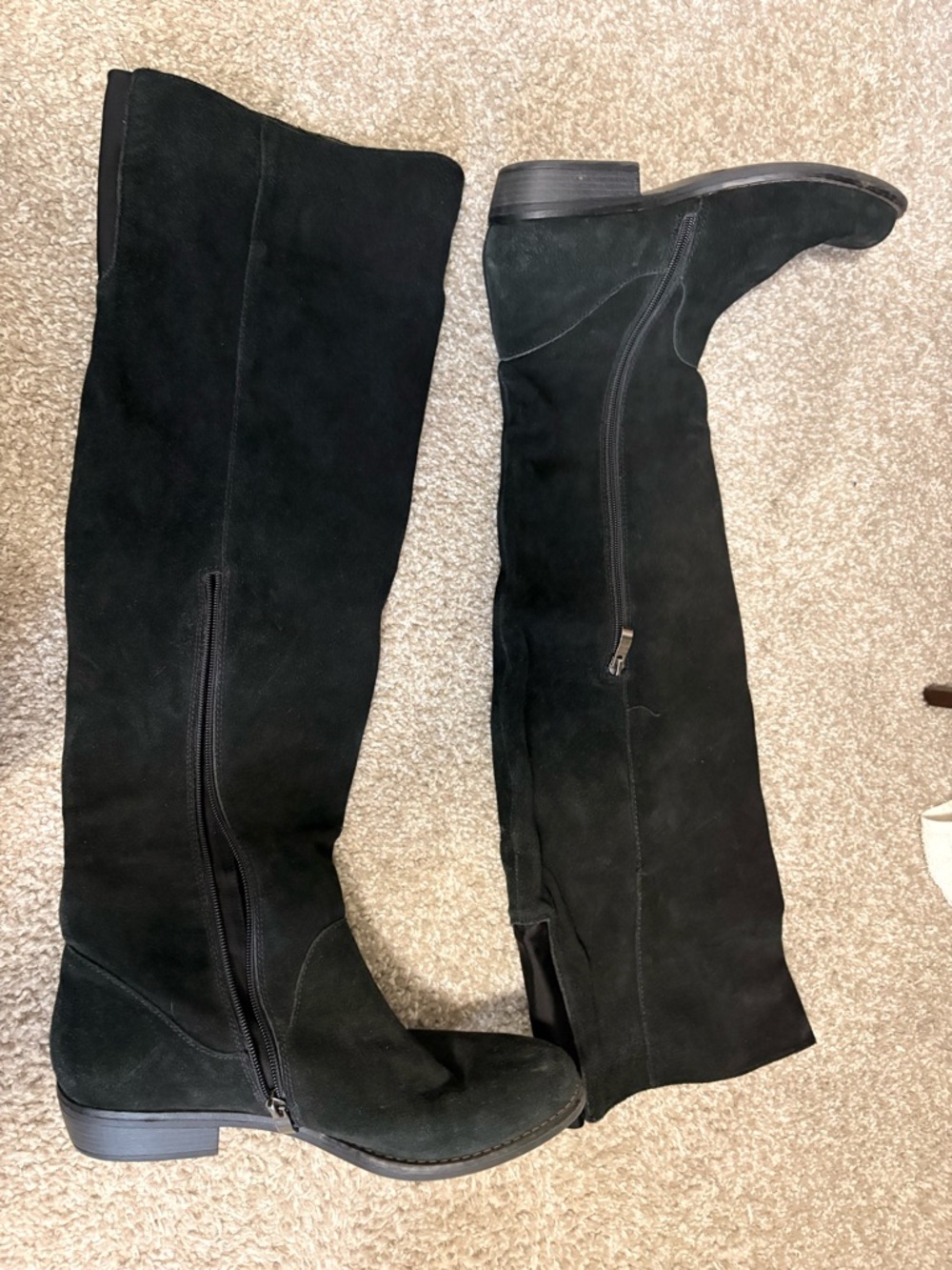 Black Suede Knee-High Zip Boots